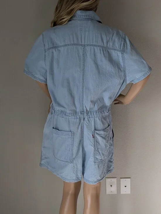 Levis Heritage Romper Women's XXL Blue Light Wash Short Sleeve Cinch Belt Loops - Picture 2 of 15